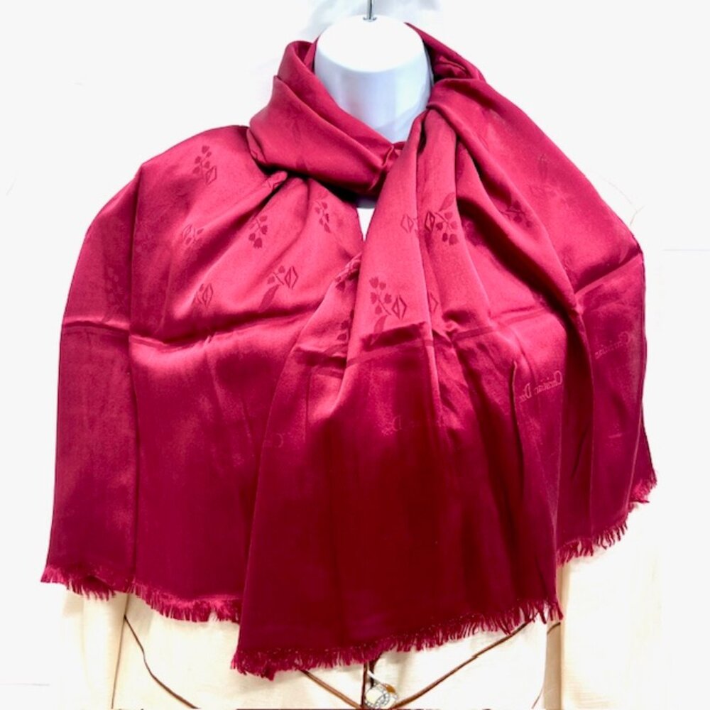 VG TChristian Dior Soft 100% Silk Scarf Rayon/Satin 66"X 20" Bugendy Fringe( 23 - Picture 3 of 9